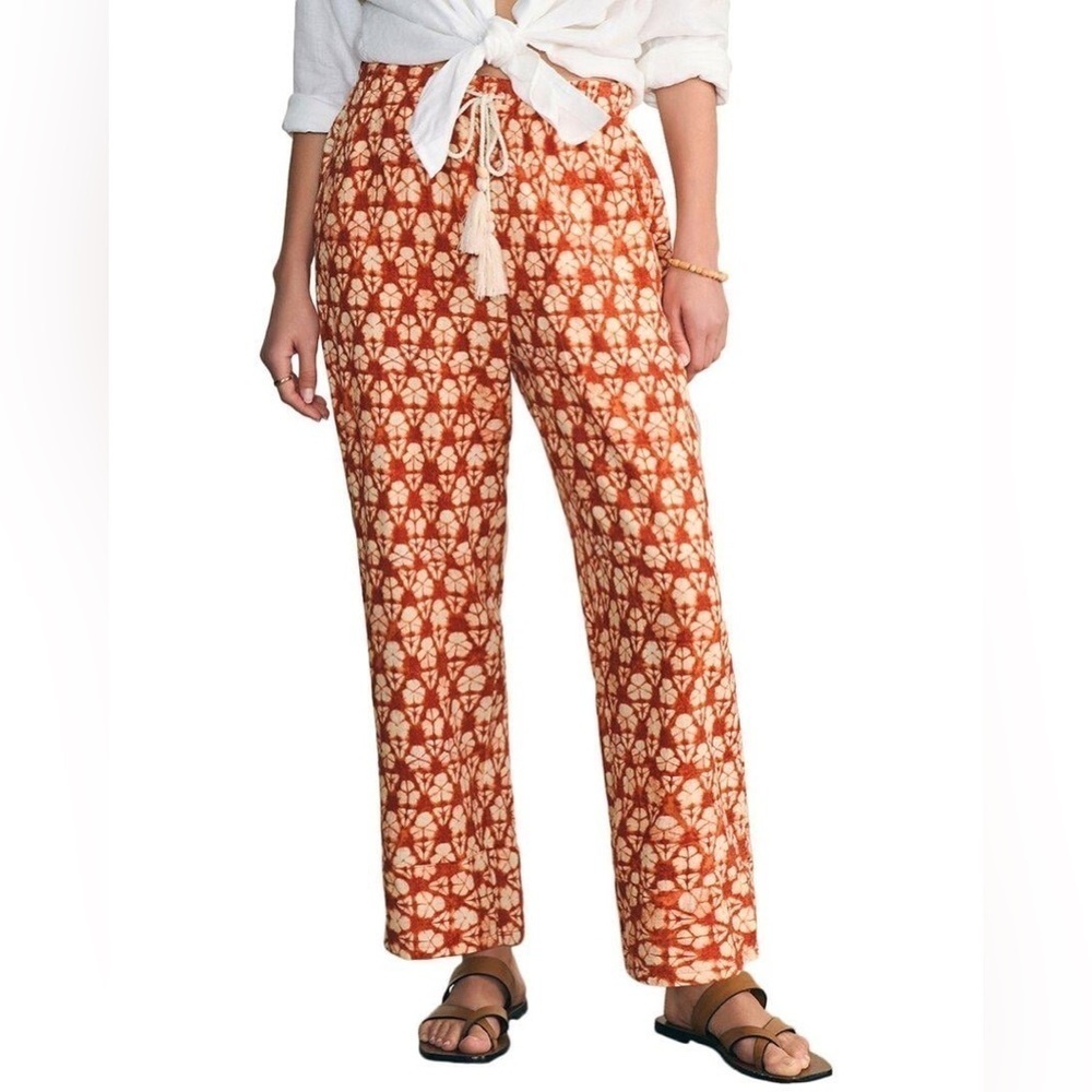 Faherty Orange Pacific Beach Linen Pants Patterned Summer Vacation Comfy XS